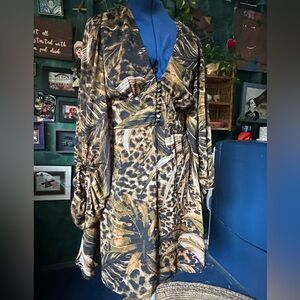 NWT Animal Print V-Neck Dress Button Bodice